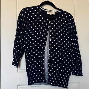 Jones New York Dark Blue and White Dot Cardigan